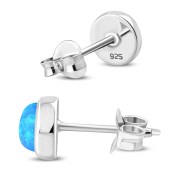 Synthetic Opal Round Sterling Silver Stud Earrings